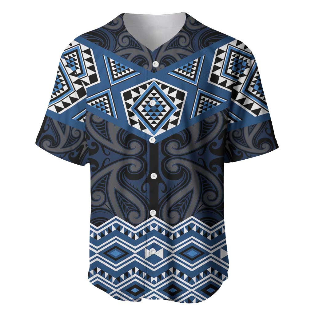 New Zealand Aotearoa Baseball Jersey Blue Taniko Art Maori Pattern LT05 Blue - Polynesian Pride