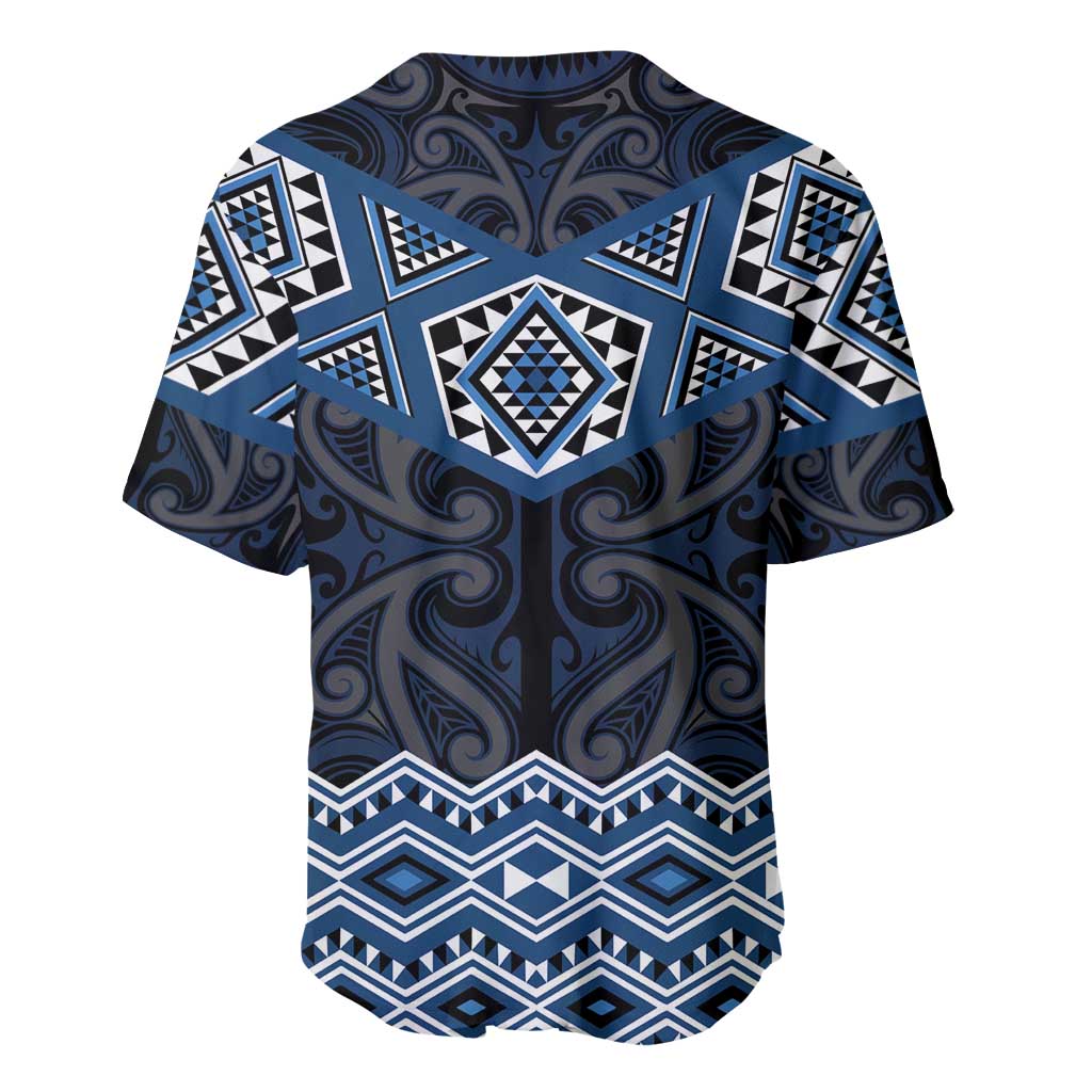 New Zealand Aotearoa Baseball Jersey Blue Taniko Art Maori Pattern LT05 - Polynesian Pride