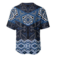 New Zealand Aotearoa Baseball Jersey Blue Taniko Art Maori Pattern LT05 - Polynesian Pride