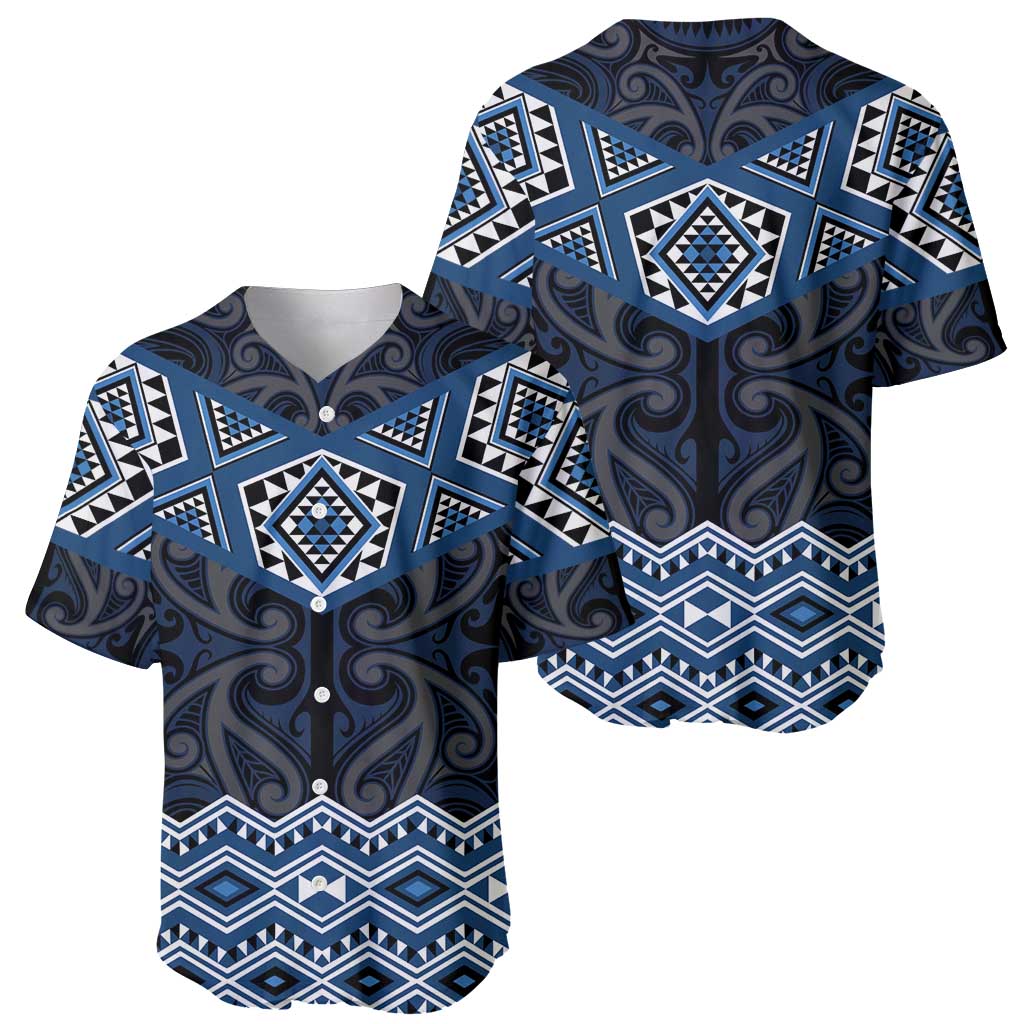 New Zealand Aotearoa Baseball Jersey Blue Taniko Art Maori Pattern LT05 - Polynesian Pride