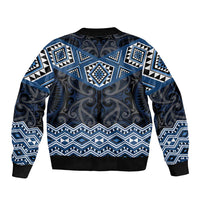 New Zealand Aotearoa Bomber Jacket Blue Taniko Art Maori Pattern