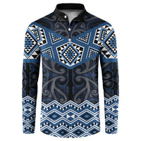 New Zealand Aotearoa Button Sweatshirt Blue Taniko Art Maori Pattern