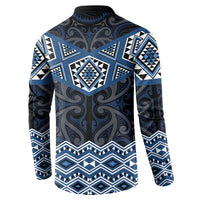 New Zealand Aotearoa Button Sweatshirt Blue Taniko Art Maori Pattern