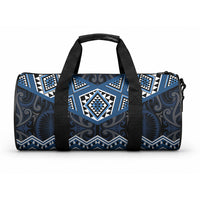 New Zealand Aotearoa Duffle Bag Blue Taniko Art Maori Pattern