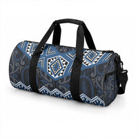 New Zealand Aotearoa Duffle Bag Blue Taniko Art Maori Pattern