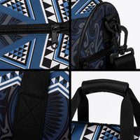 New Zealand Aotearoa Duffle Bag Blue Taniko Art Maori Pattern