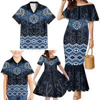 New Zealand Aotearoa Family Matching Mermaid Dress and Hawaiian Shirt Blue Taniko Art Maori Pattern LT05 - Polynesian Pride