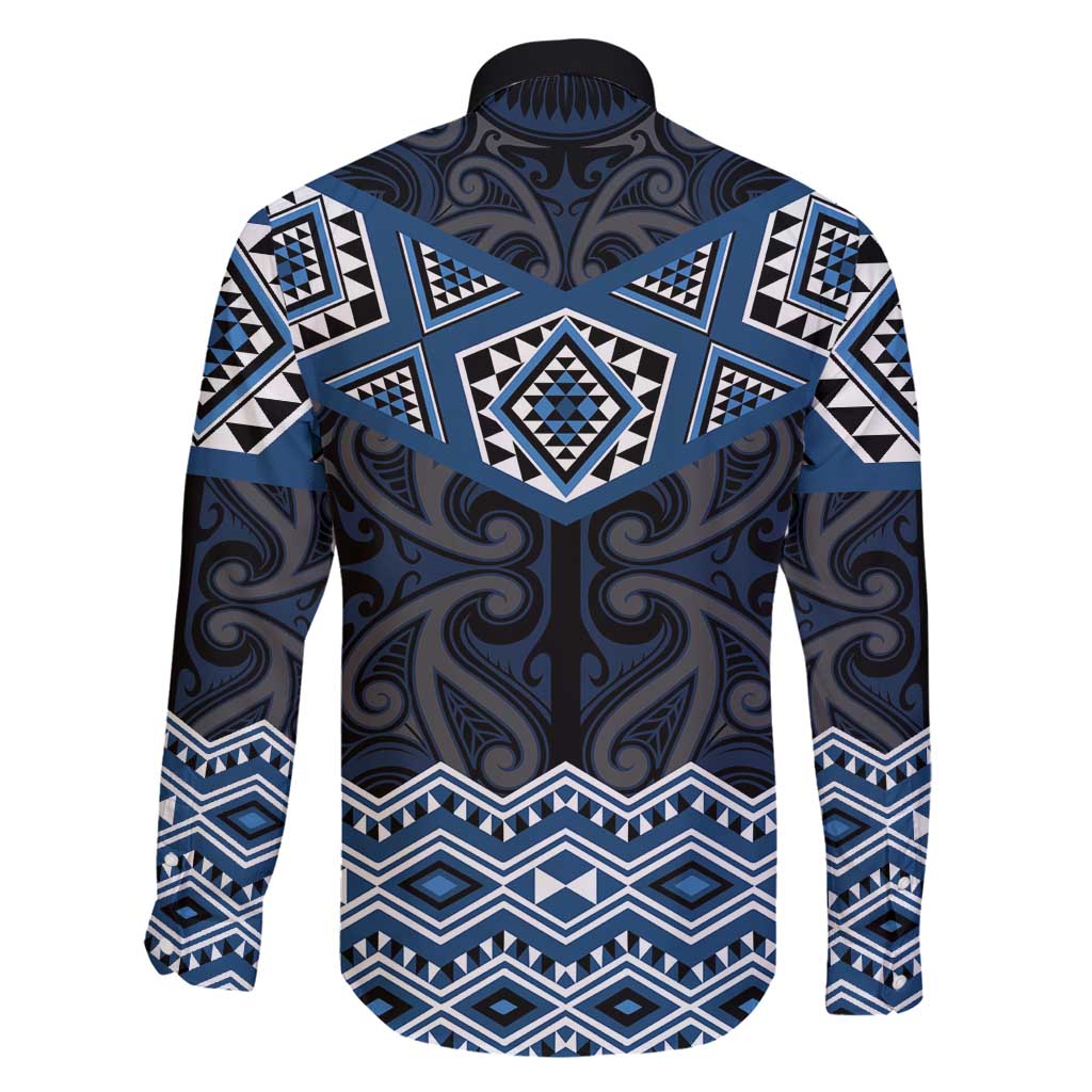 New Zealand Aotearoa Family Matching Mermaid Dress and Hawaiian Shirt Blue Taniko Art Maori Pattern LT05 - Polynesian Pride