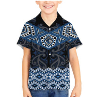 New Zealand Aotearoa Family Matching Mermaid Dress and Hawaiian Shirt Blue Taniko Art Maori Pattern LT05 Son's Shirt Blue - Polynesian Pride
