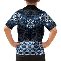New Zealand Aotearoa Family Matching Short Sleeve Bodycon Dress and Hawaiian Shirt Blue Taniko Art Maori Pattern LT05 - Polynesian Pride