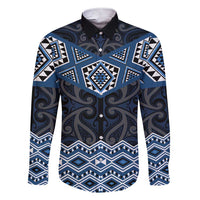 New Zealand Aotearoa Family Matching Short Sleeve Bodycon Dress and Hawaiian Shirt Blue Taniko Art Maori Pattern LT05 Dad's Shirt - Long Sleeve Blue - Polynesian Pride