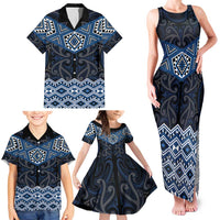 New Zealand Aotearoa Family Matching Tank Maxi Dress and Hawaiian Shirt Blue Taniko Art Maori Pattern LT05 - Polynesian Pride