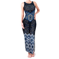 New Zealand Aotearoa Family Matching Tank Maxi Dress and Hawaiian Shirt Blue Taniko Art Maori Pattern LT05 Mom's Dress Blue - Polynesian Pride