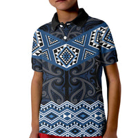New Zealand Aotearoa Kid Polo Shirt Blue Taniko Art Maori Pattern LT05 Kid Blue - Polynesian Pride