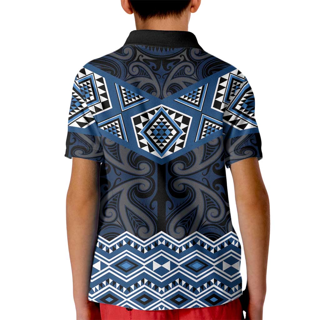 New Zealand Aotearoa Kid Polo Shirt Blue Taniko Art Maori Pattern LT05 - Polynesian Pride