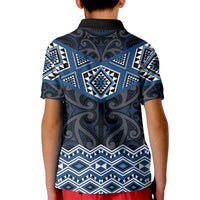 New Zealand Aotearoa Kid Polo Shirt Blue Taniko Art Maori Pattern LT05 - Polynesian Pride