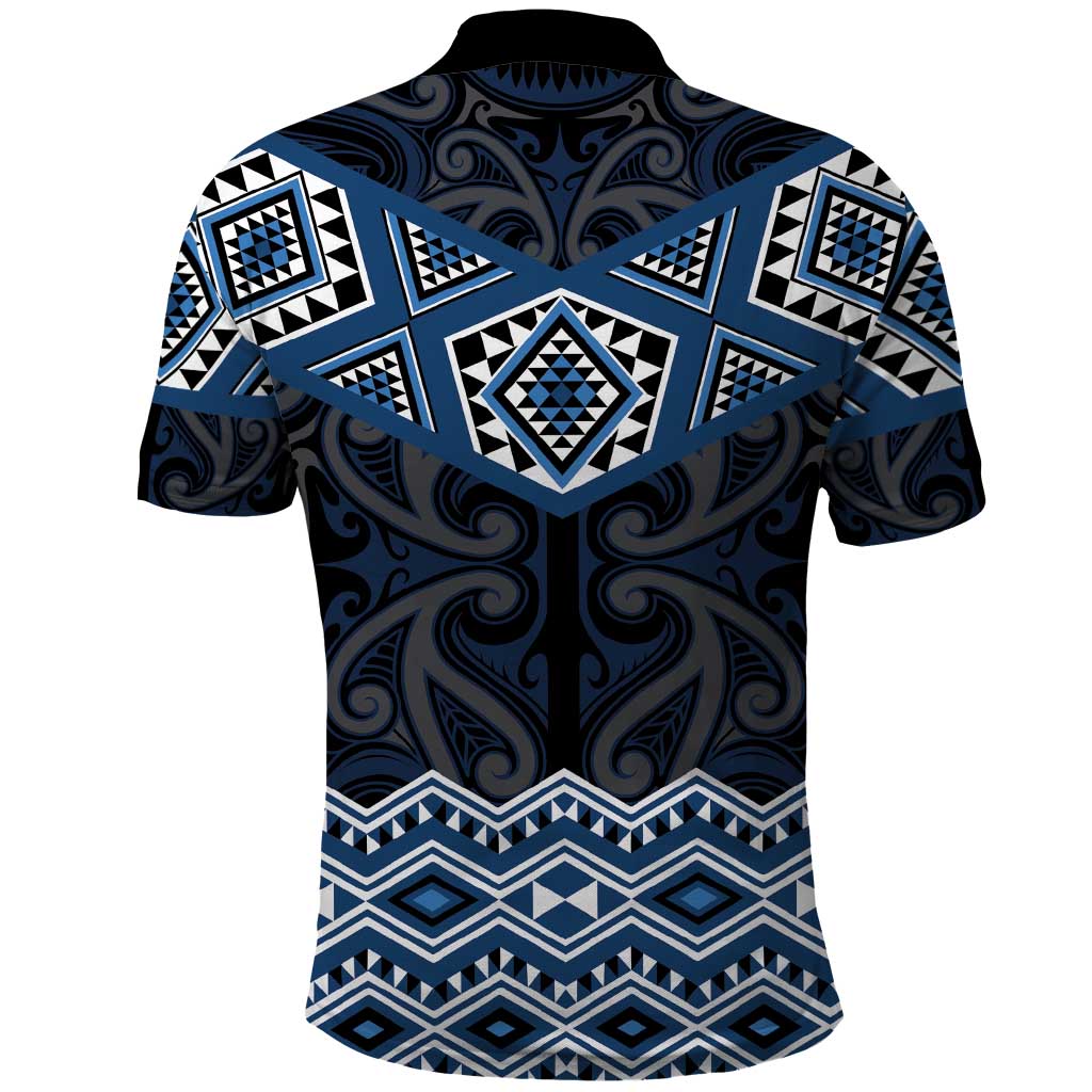 New Zealand Aotearoa Polo Shirt Blue Taniko Art Maori Pattern