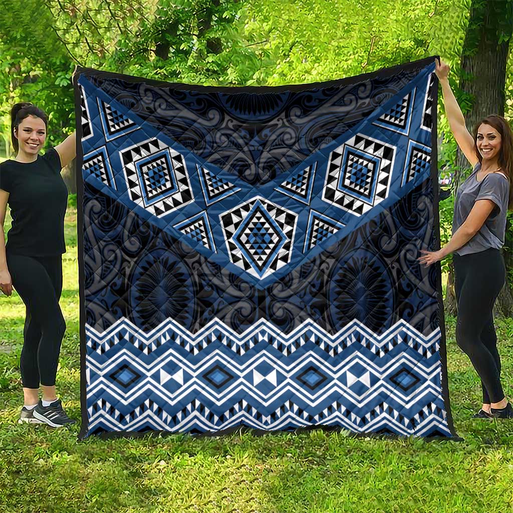 New Zealand Aotearoa Quilt Blue Taniko Art Maori Pattern LT05 - Polynesian Pride