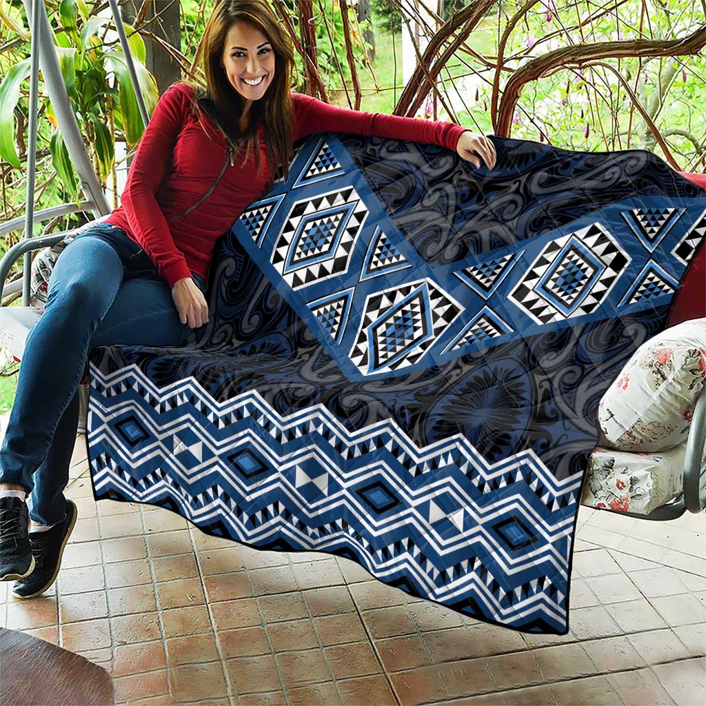 New Zealand Aotearoa Quilt Blue Taniko Art Maori Pattern LT05 - Polynesian Pride