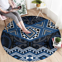 New Zealand Aotearoa Round Carpet Blue Taniko Art Maori Pattern LT05 - Polynesian Pride