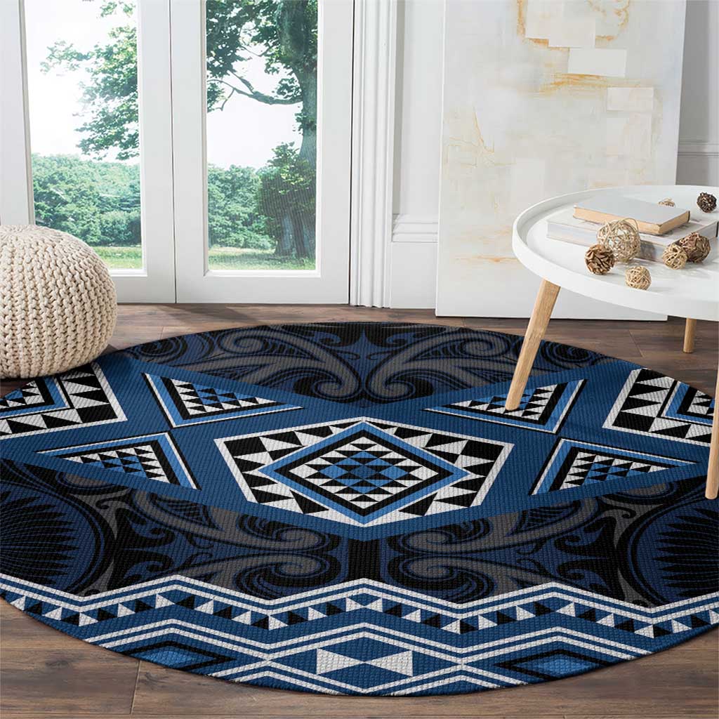 New Zealand Aotearoa Round Carpet Blue Taniko Art Maori Pattern LT05 - Polynesian Pride