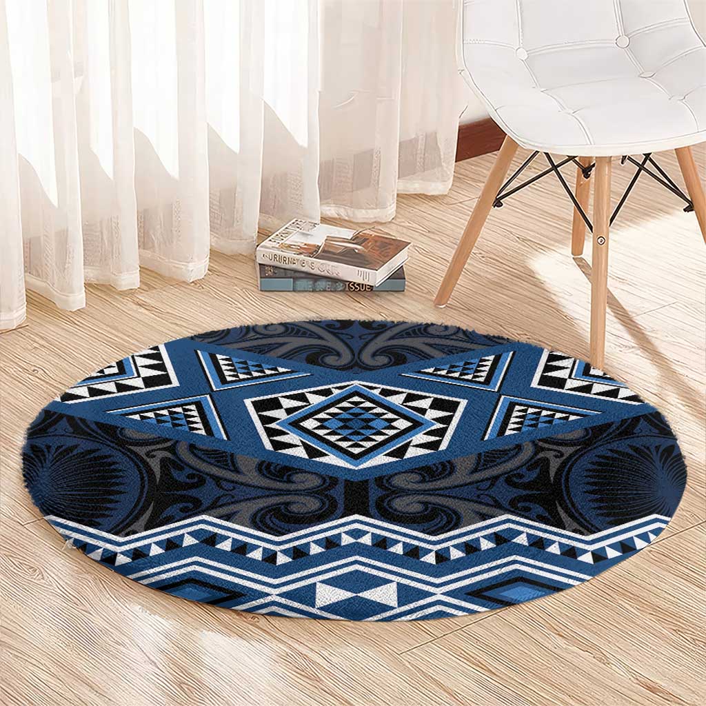 New Zealand Aotearoa Round Carpet Blue Taniko Art Maori Pattern LT05 - Polynesian Pride