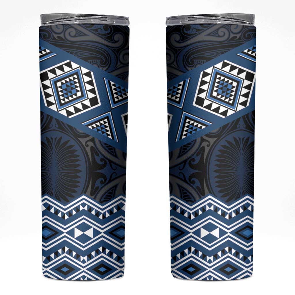 New Zealand Aotearoa Skinny Tumbler Blue Taniko Art Maori Pattern LT05 Blue - Polynesian Pride