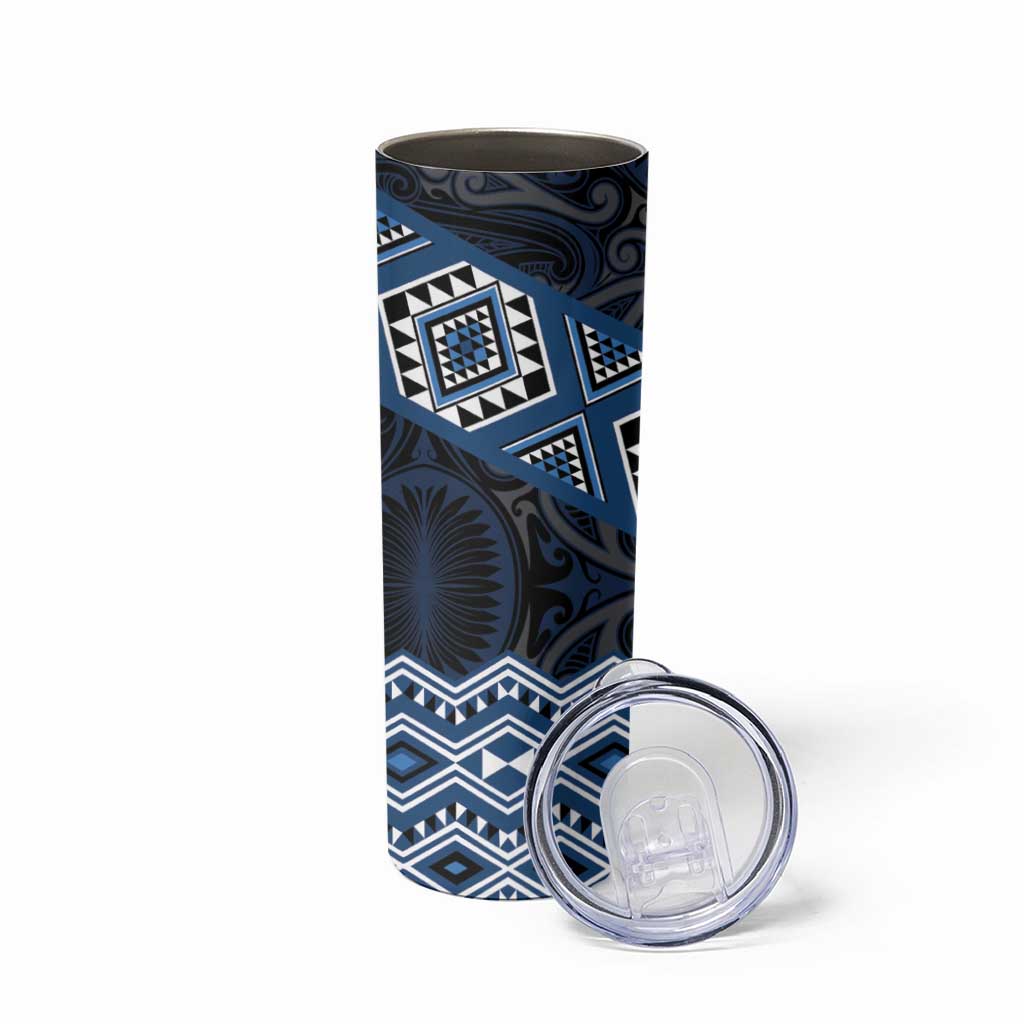New Zealand Aotearoa Skinny Tumbler Blue Taniko Art Maori Pattern LT05 - Polynesian Pride