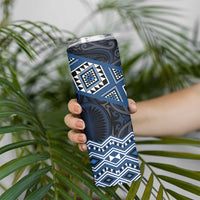 New Zealand Aotearoa Skinny Tumbler Blue Taniko Art Maori Pattern LT05 - Polynesian Pride