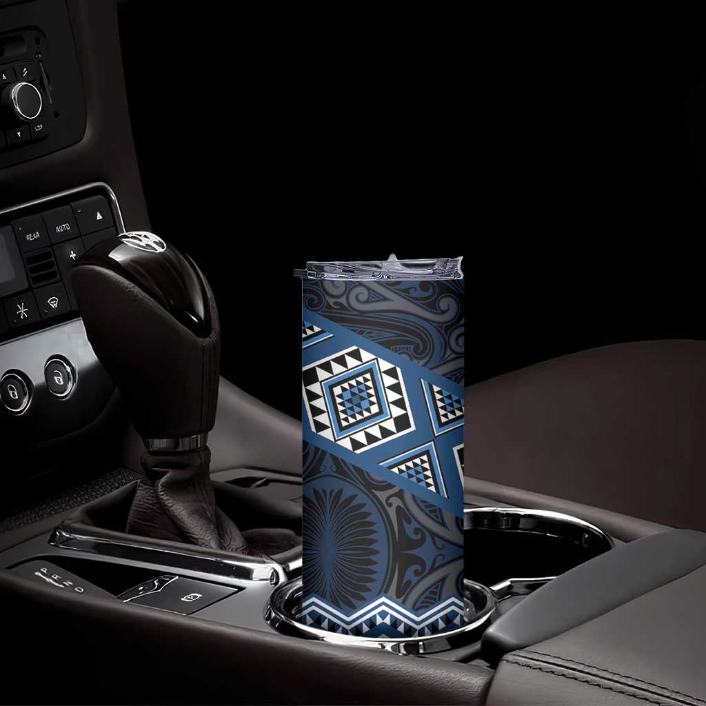 New Zealand Aotearoa Skinny Tumbler Blue Taniko Art Maori Pattern LT05 - Polynesian Pride