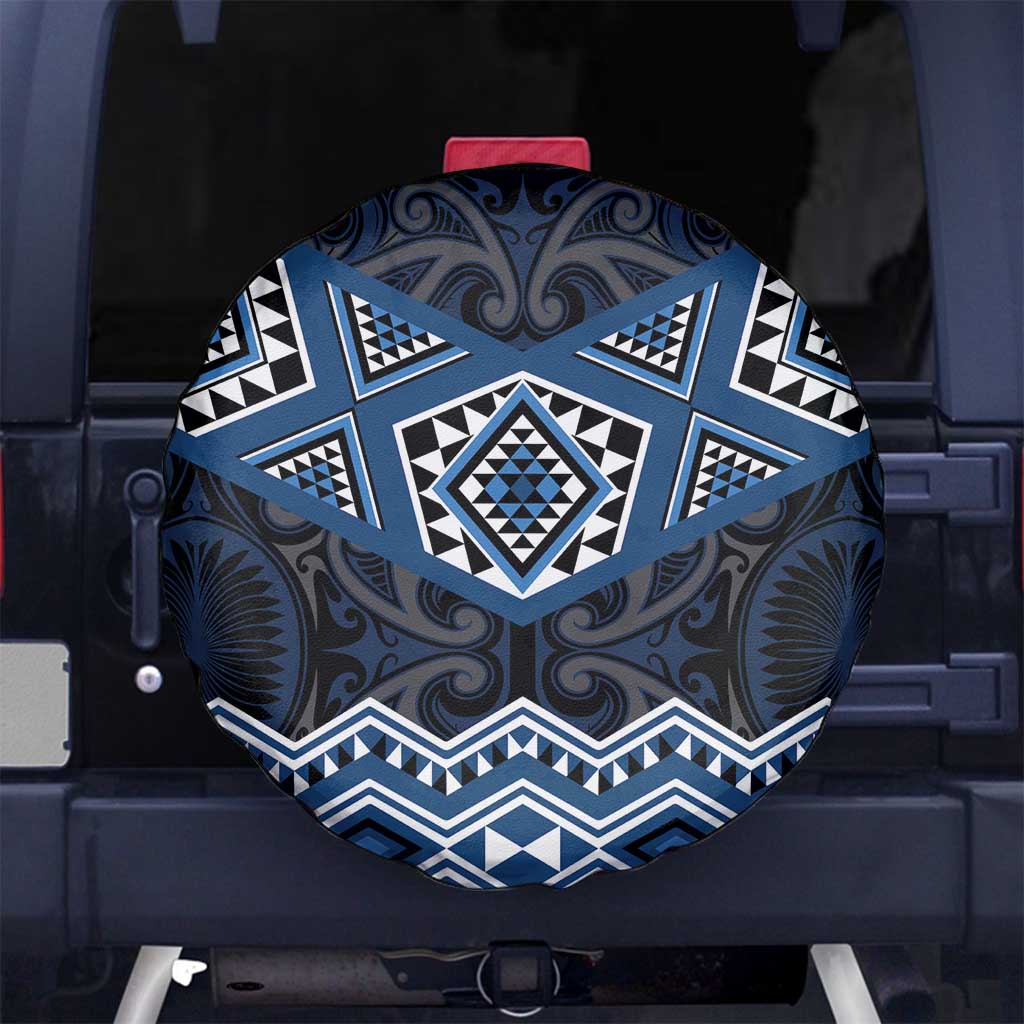 New Zealand Aotearoa Spare Tire Cover Blue Taniko Art Maori Pattern LT05 No hole Blue - Polynesian Pride