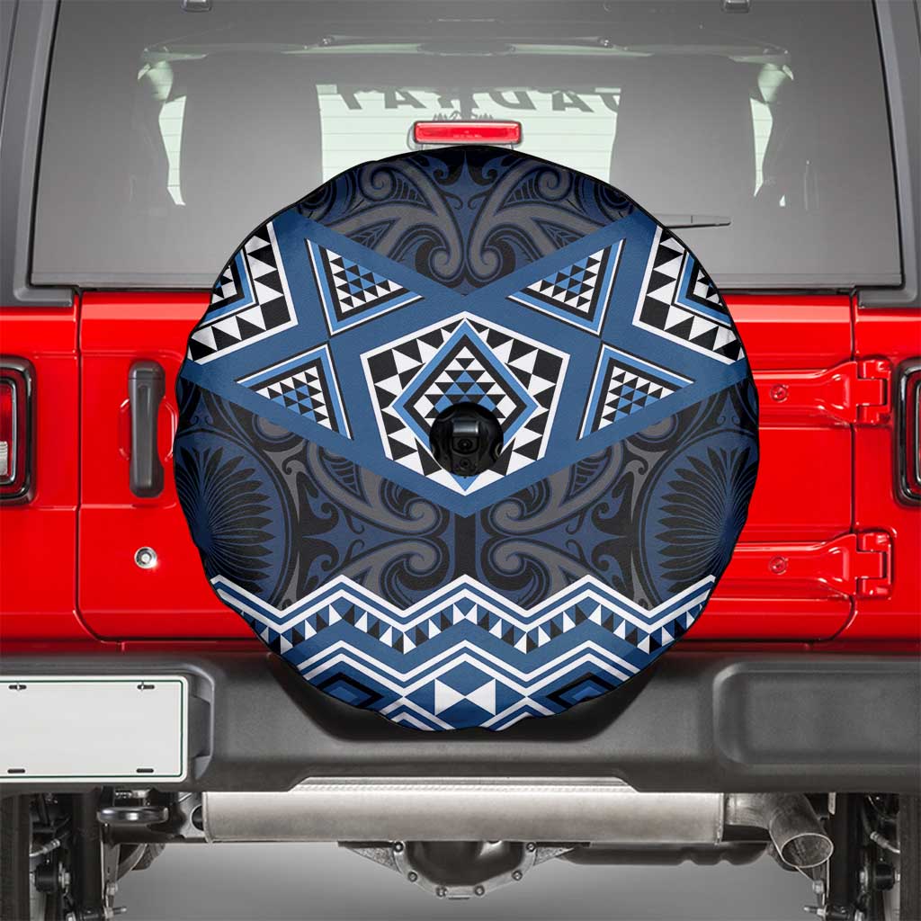 New Zealand Aotearoa Spare Tire Cover Blue Taniko Art Maori Pattern LT05 - Polynesian Pride