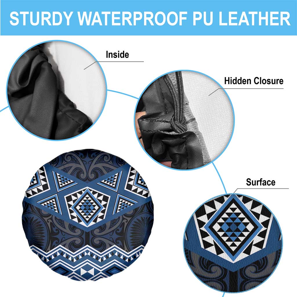 New Zealand Aotearoa Spare Tire Cover Blue Taniko Art Maori Pattern LT05 - Polynesian Pride