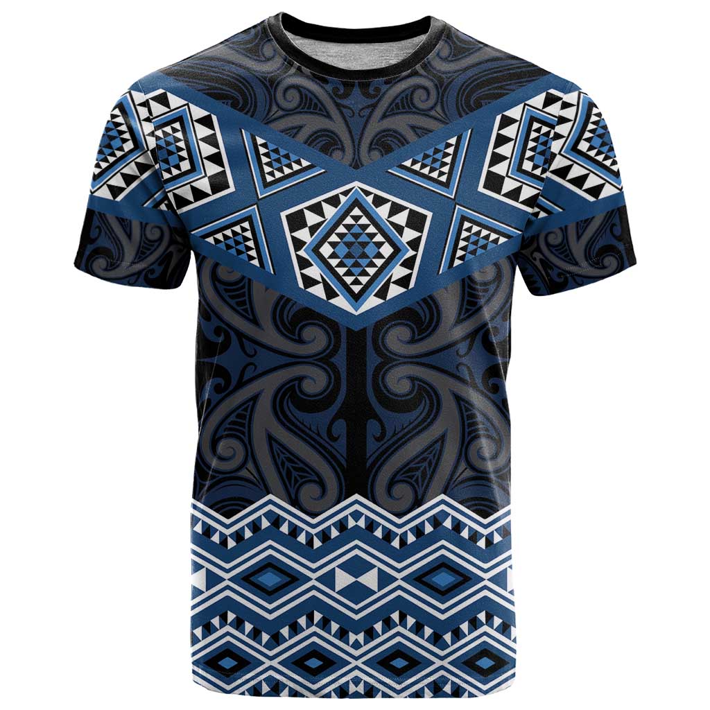 New Zealand Aotearoa T Shirt Blue Taniko Art Maori Pattern LT05 Blue - Polynesian Pride