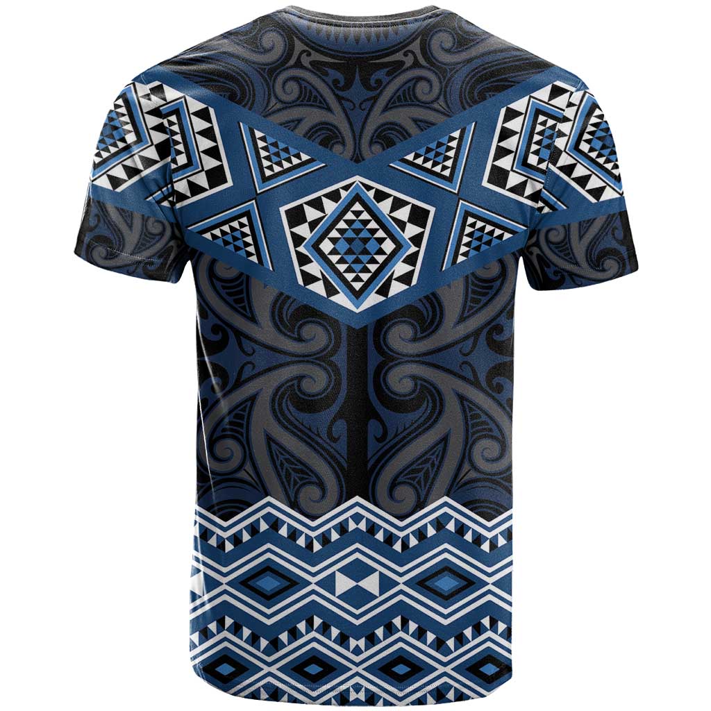 New Zealand Aotearoa T Shirt Blue Taniko Art Maori Pattern LT05 - Polynesian Pride