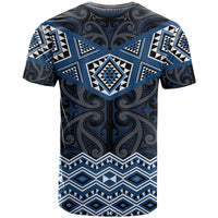 New Zealand Aotearoa T Shirt Blue Taniko Art Maori Pattern LT05 - Polynesian Pride