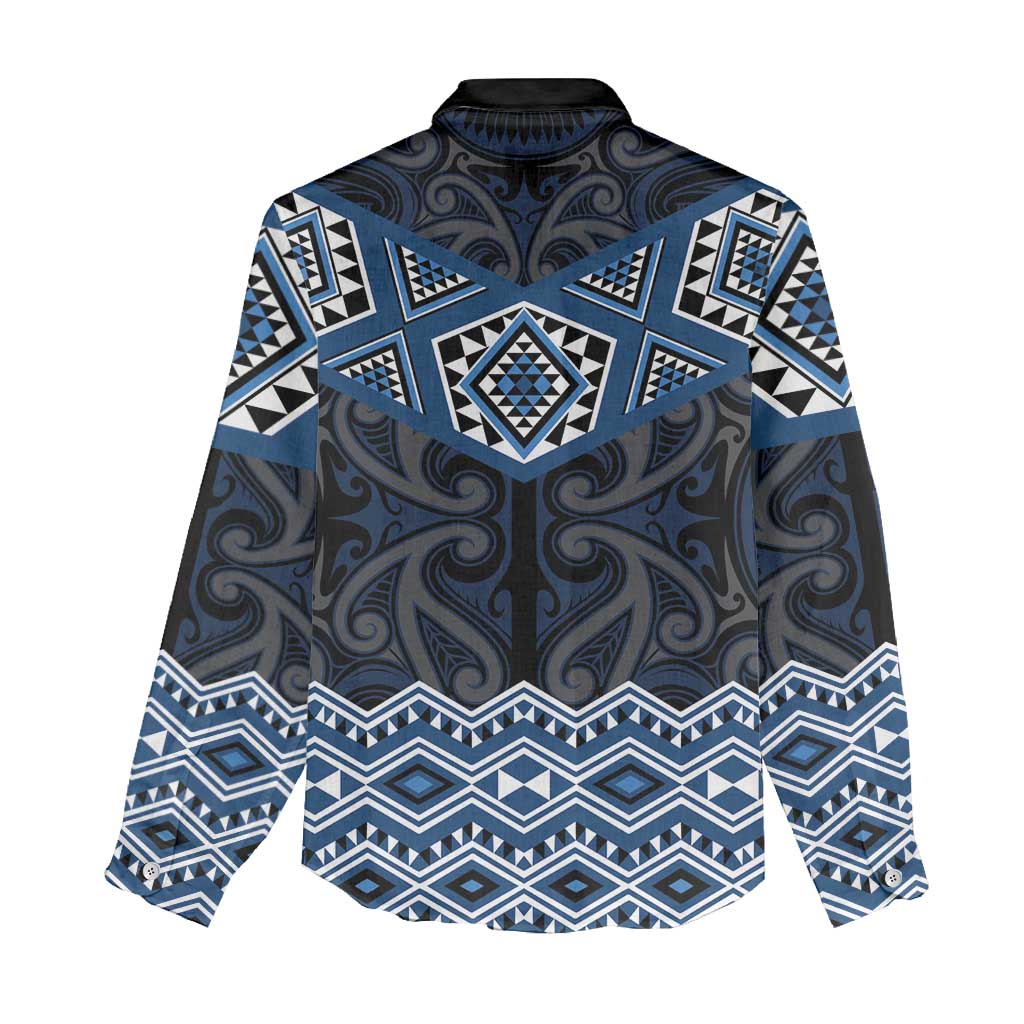 New Zealand Aotearoa Women Casual Shirt Blue Taniko Art Maori Pattern LT05 - Polynesian Pride