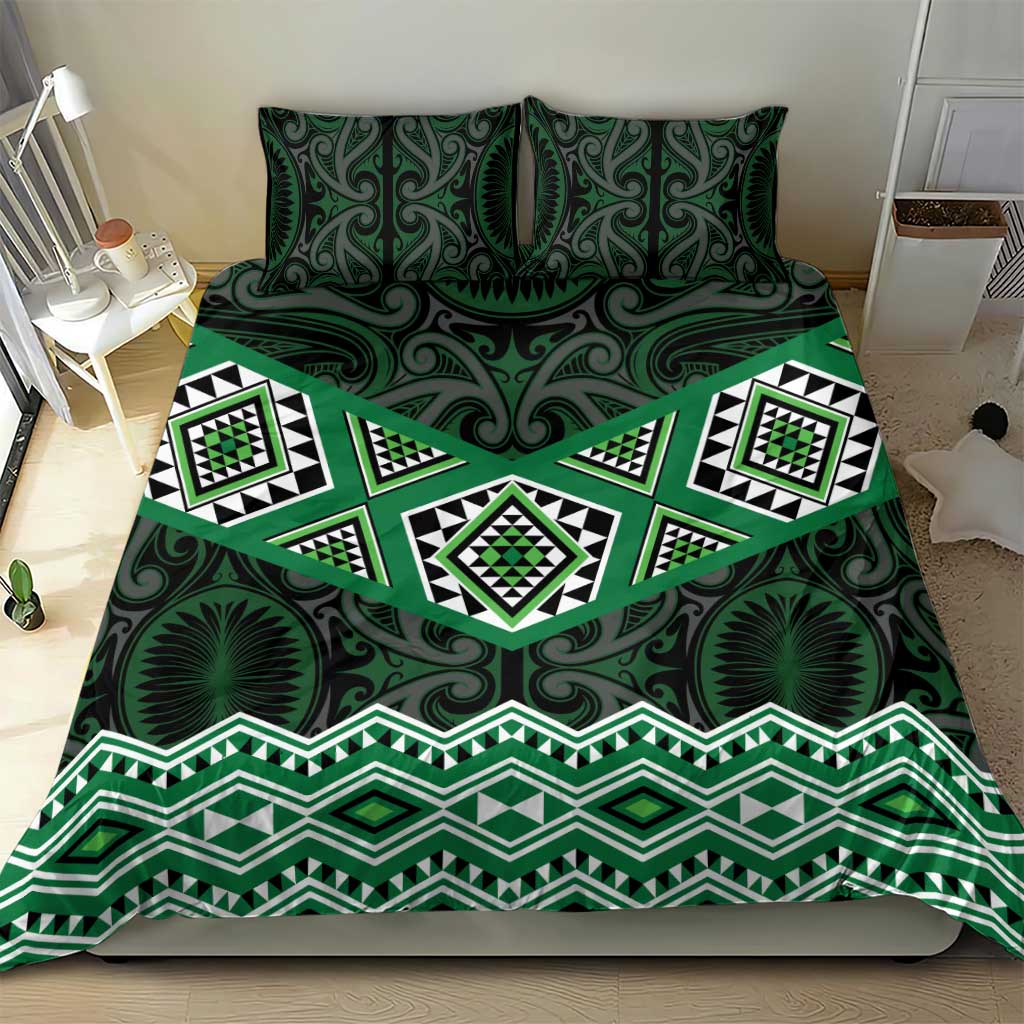 New Zealand Aotearoa Bedding Set Green Taniko Art Maori Pattern LT05 - Polynesian Pride