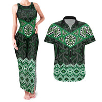 New Zealand Aotearoa Couples Matching Tank Maxi Dress and Hawaiian Shirt Green Taniko Art Maori Pattern LT05 Green - Polynesian Pride