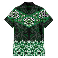 New Zealand Aotearoa Family Matching Long Sleeve Bodycon Dress and Hawaiian Shirt Green Taniko Art Maori Pattern LT05 - Polynesian Pride