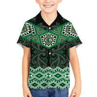 New Zealand Aotearoa Family Matching Long Sleeve Bodycon Dress and Hawaiian Shirt Green Taniko Art Maori Pattern LT05 Son's Shirt Green - Polynesian Pride