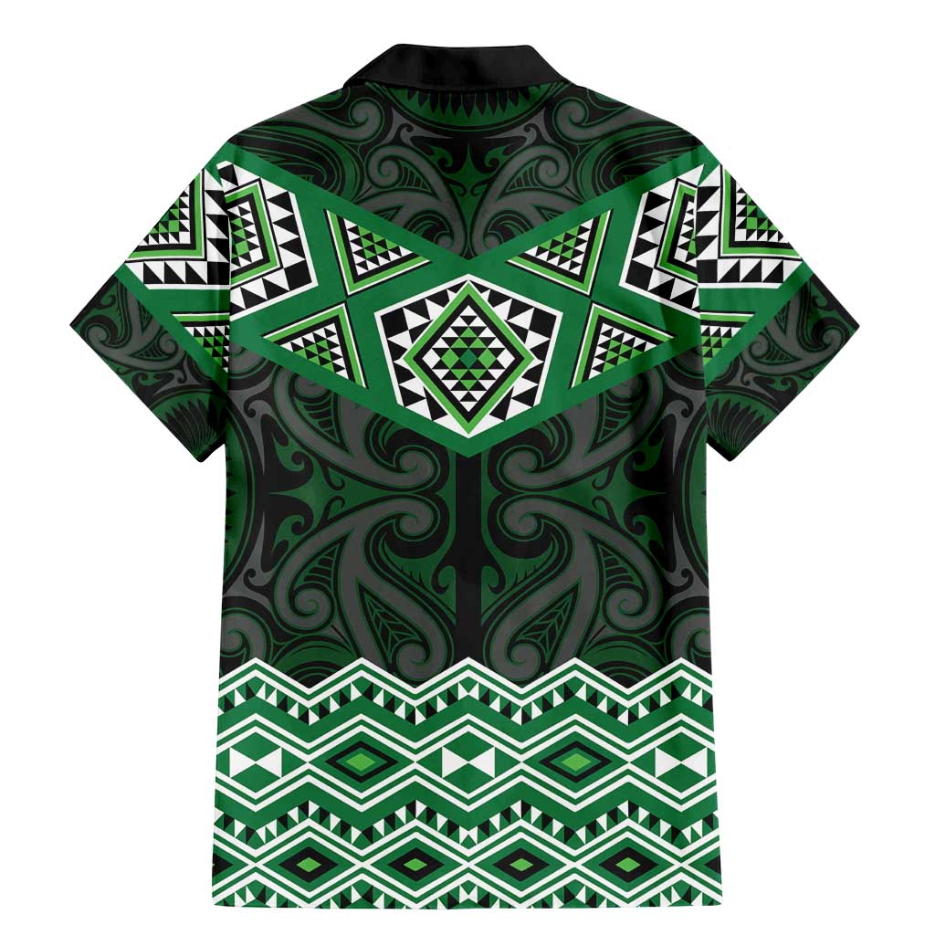 New Zealand Aotearoa Family Matching Mermaid Dress and Hawaiian Shirt Green Taniko Art Maori Pattern LT05 - Polynesian Pride