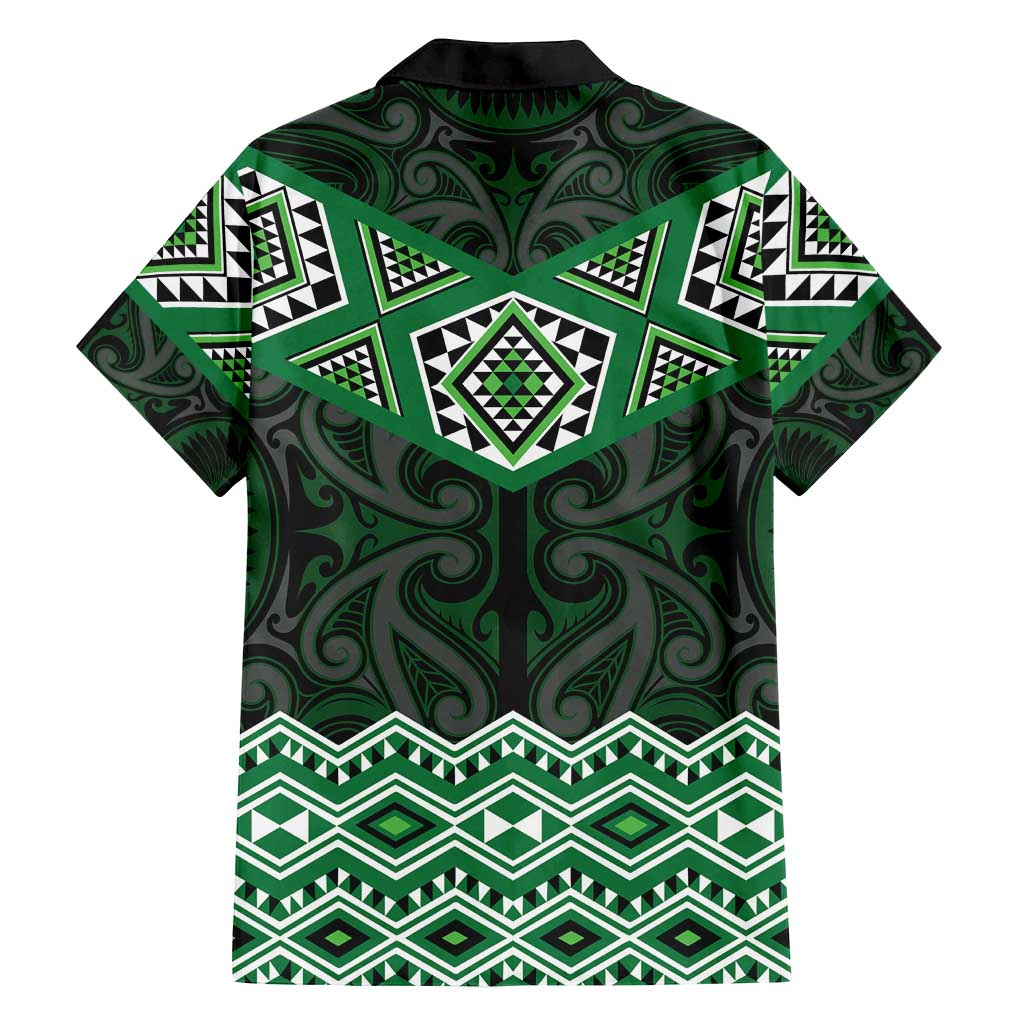 New Zealand Aotearoa Family Matching Off Shoulder Maxi Dress and Hawaiian Shirt Green Taniko Art Maori Pattern LT05 - Polynesian Pride