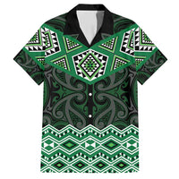 New Zealand Aotearoa Family Matching Off Shoulder Short Dress and Hawaiian Shirt Green Taniko Art Maori Pattern LT05 Dad's Shirt - Short Sleeve Green - Polynesian Pride
