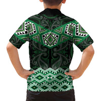 New Zealand Aotearoa Family Matching Puletasi and Hawaiian Shirt Green Taniko Art Maori Pattern LT05 - Polynesian Pride
