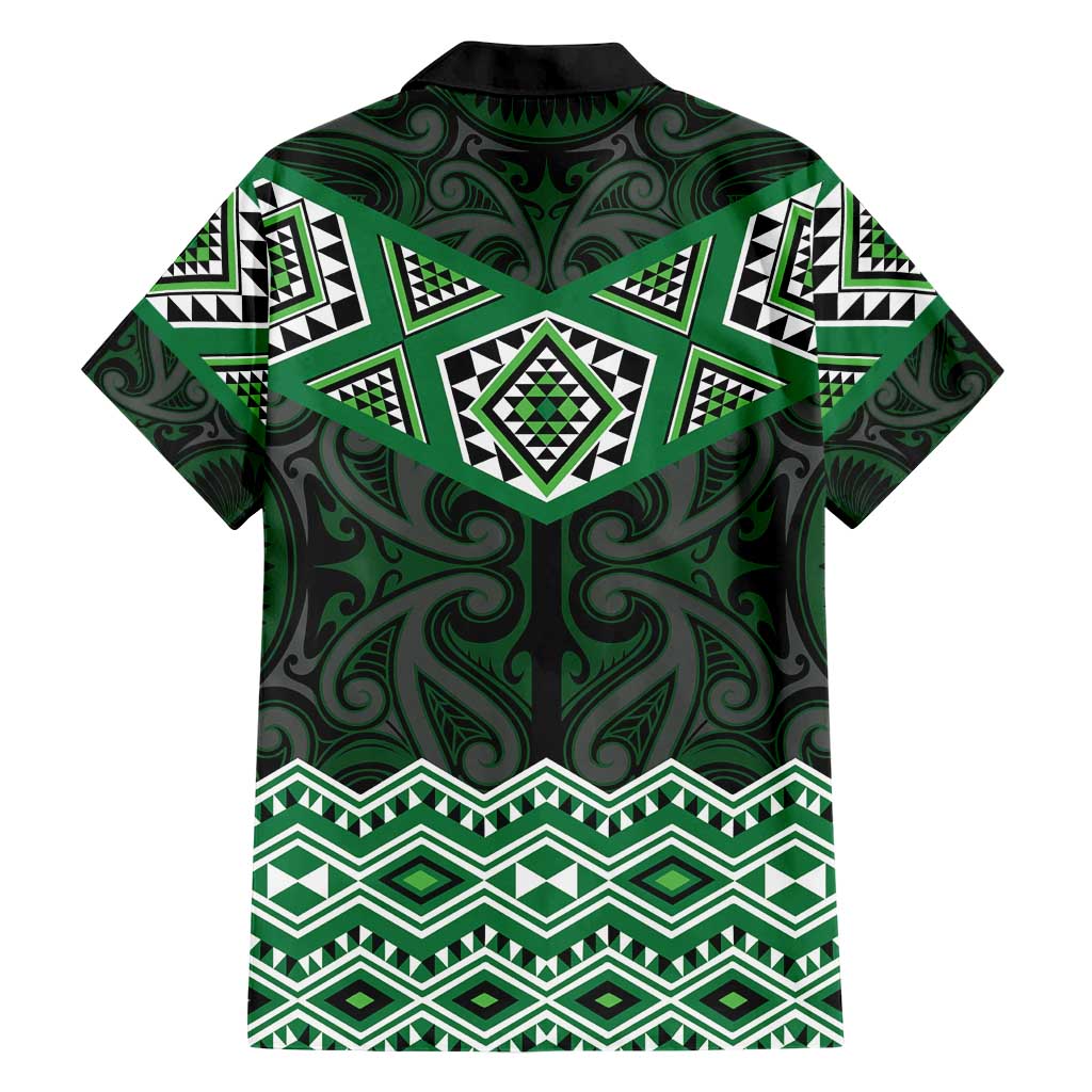 New Zealand Aotearoa Family Matching Short Sleeve Bodycon Dress and Hawaiian Shirt Green Taniko Art Maori Pattern LT05 - Polynesian Pride