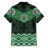 New Zealand Aotearoa Family Matching Short Sleeve Bodycon Dress and Hawaiian Shirt Green Taniko Art Maori Pattern LT05 - Polynesian Pride