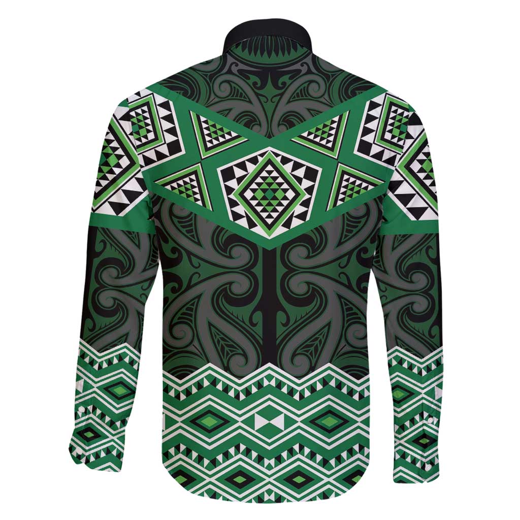 New Zealand Aotearoa Family Matching Summer Maxi Dress and Hawaiian Shirt Green Taniko Art Maori Pattern LT05 - Polynesian Pride