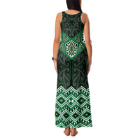 New Zealand Aotearoa Family Matching Tank Maxi Dress and Hawaiian Shirt Green Taniko Art Maori Pattern LT05 - Polynesian Pride