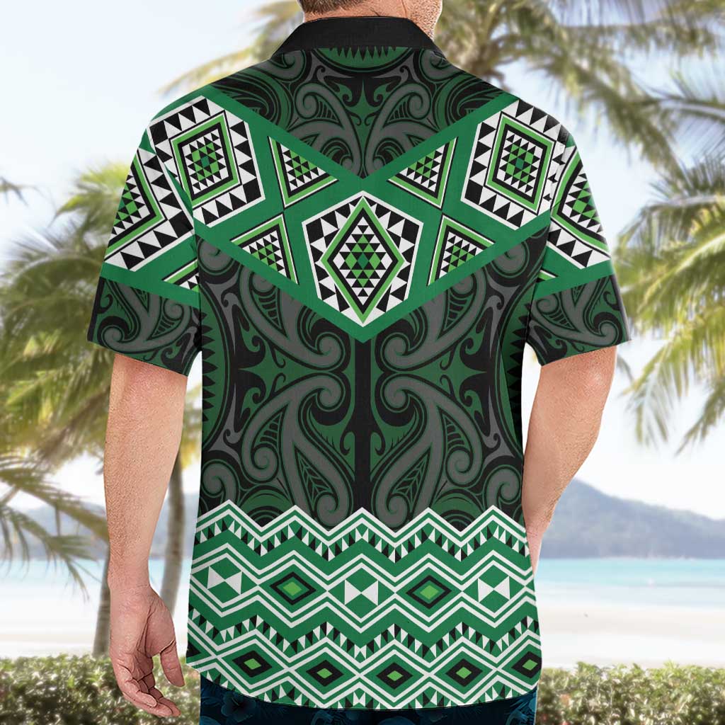 New Zealand Aotearoa Hawaiian Shirt Green Taniko Art Maori Pattern